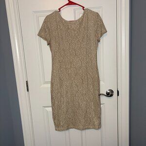 Vintage Jessica Howard gold lace lined sheath dress with gold threads, size 10